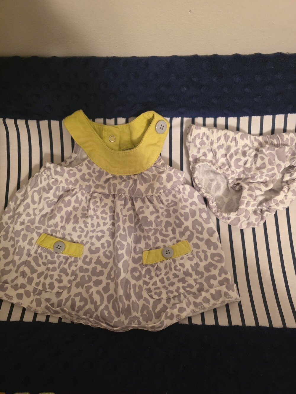 Baby Girls Leopard Print Dress with Yellow Trim and Bloomers - 3mon